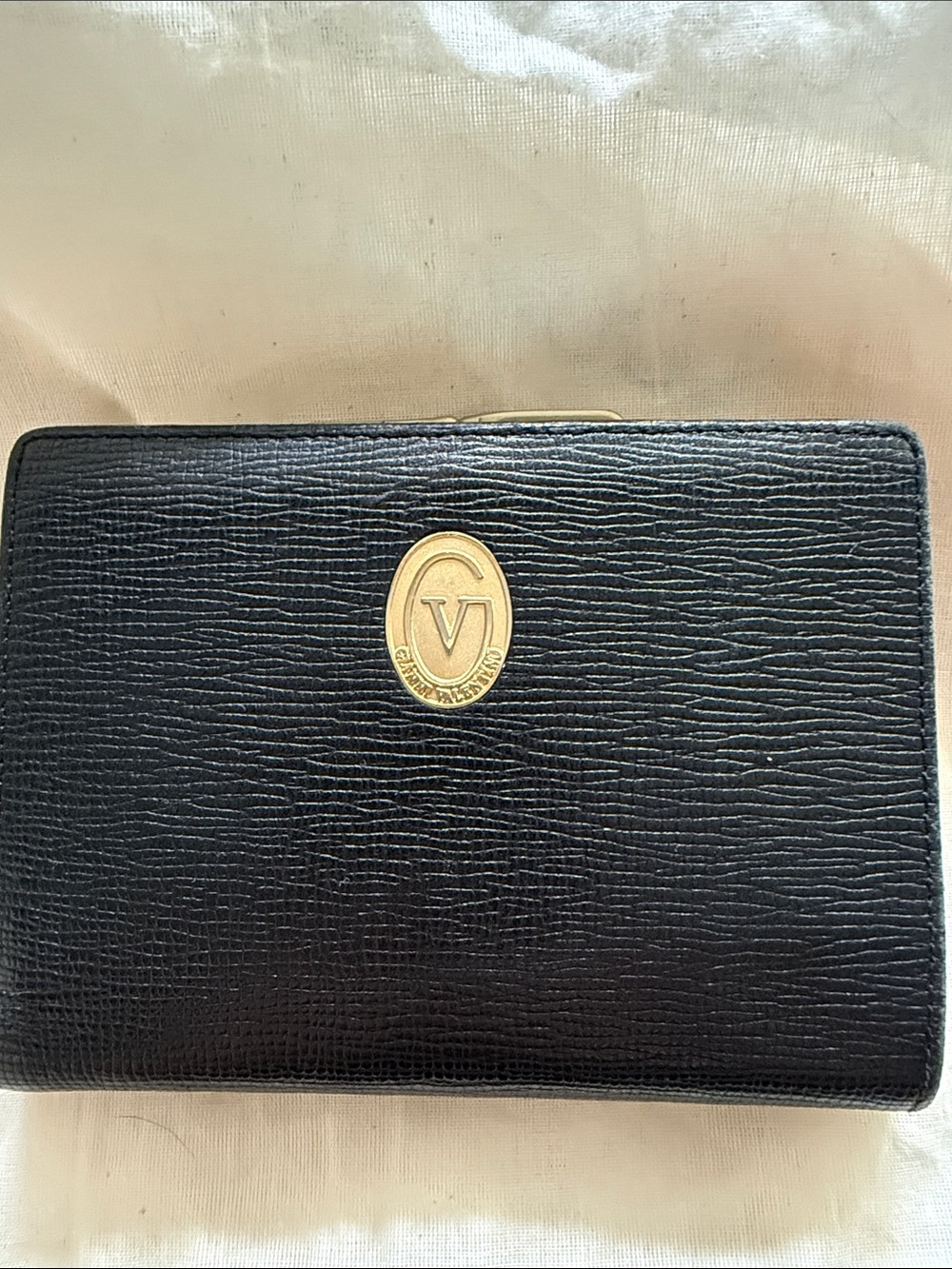Valentino Black Leather Kiss Lock Wallet with Gold Logo